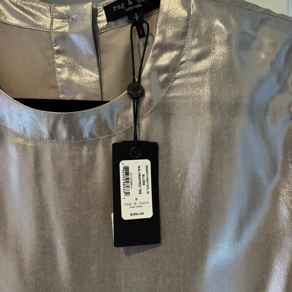 NWT rag & bone Gia Cropped Silver Metallic Tee | S - Picture 5 of 7